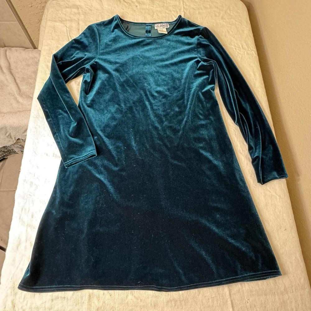 VTG 90s Womens Velvet Velour Midi Dress Size 8 Emerald Green Whimsigoth Holiday